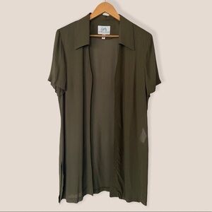 Mark Edwards Olive Sheer Long Open Blouse Size 14